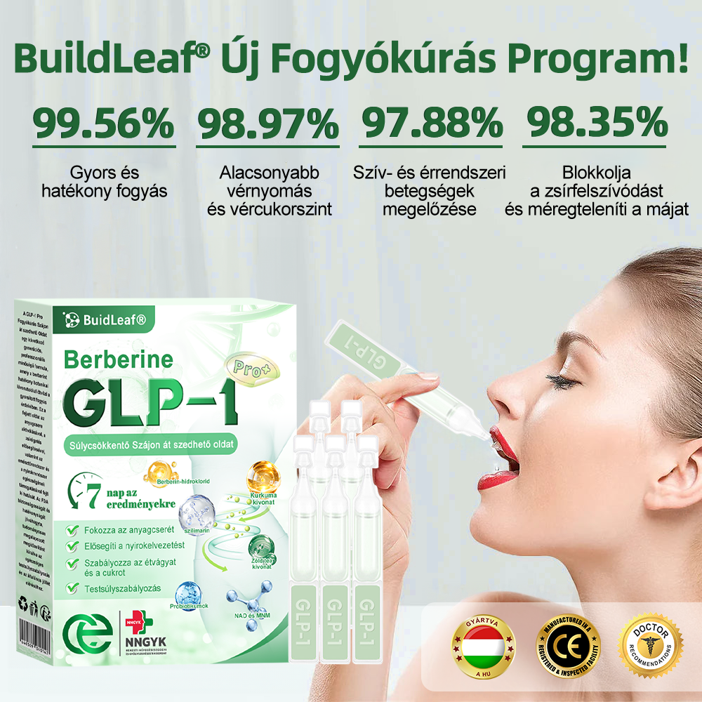 Klinikai kutatásokkal igazolt | A BuildLeaf® Berberine GLP-1 Pro Súlycsökkentő Szájon át szedhető oldat segíthet a makacs súlytöbblet, anyagcsere- és energiaproblémák kezelésében, támogatva a jobb közérzetet és vitalitást