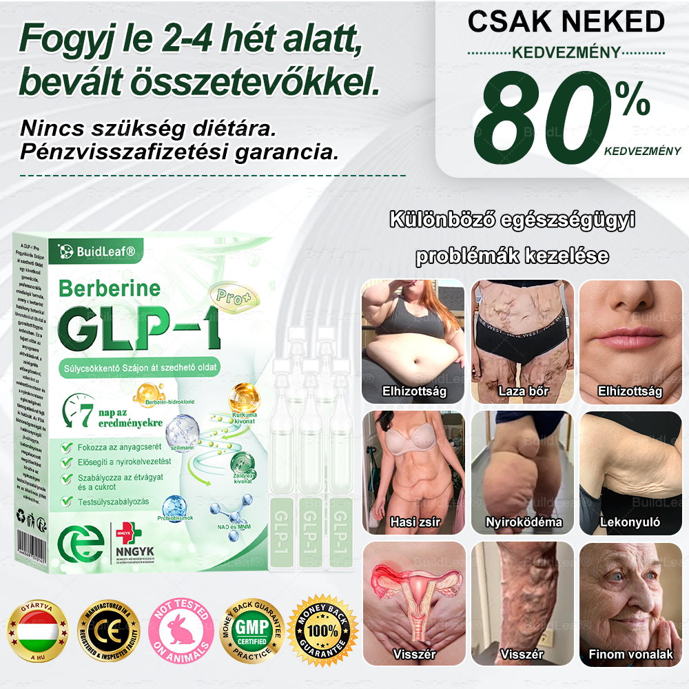 Klinikai kutatásokkal igazolt | A BuildLeaf® Berberine GLP-1 Pro Súlycsökkentő Szájon át szedhető oldat segíthet a makacs súlytöbblet, anyagcsere- és energiaproblémák kezelésében, támogatva a jobb közérzetet és vitalitást