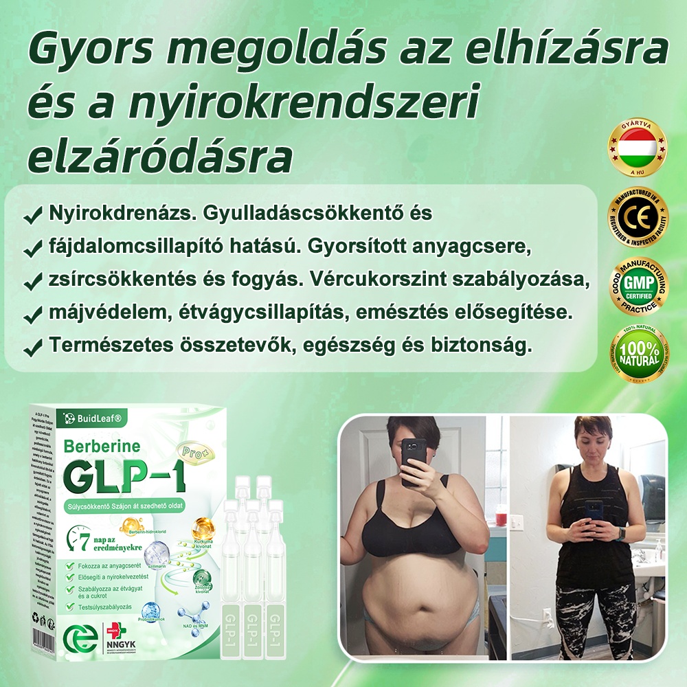 Klinikai kutatásokkal igazolt | A BuildLeaf® Berberine GLP-1 Pro Súlycsökkentő Szájon át szedhető oldat segíthet a makacs súlytöbblet, anyagcsere- és energiaproblémák kezelésében, támogatva a jobb közérzetet és vitalitást