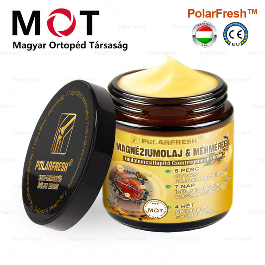 💧🐝PolarFresh® Magnézium Olaj & Méhméreg Fájdalomcsillapító, Csontregeneráló Krém 👨‍⚕️Jóváhagyta a Magyar Ortopéd Sebészek Akadémiája (Magyar Ortopédiai Sebésztársaság – MOSZT)