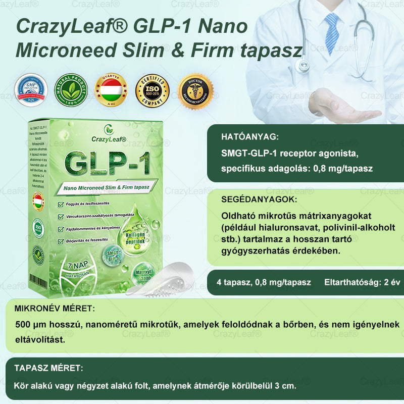 🏆Hivatalos áruház | CrazyLeaf® SMGT-GLP-1 nano tapasz kollagénnel & Matrixyl 3000-rel – Célzott hatás: elhízás,cukorbetegség,bőrmegereszkedés,  zsírmáj,  magas vérnyomás, energiaszint-csökkenés