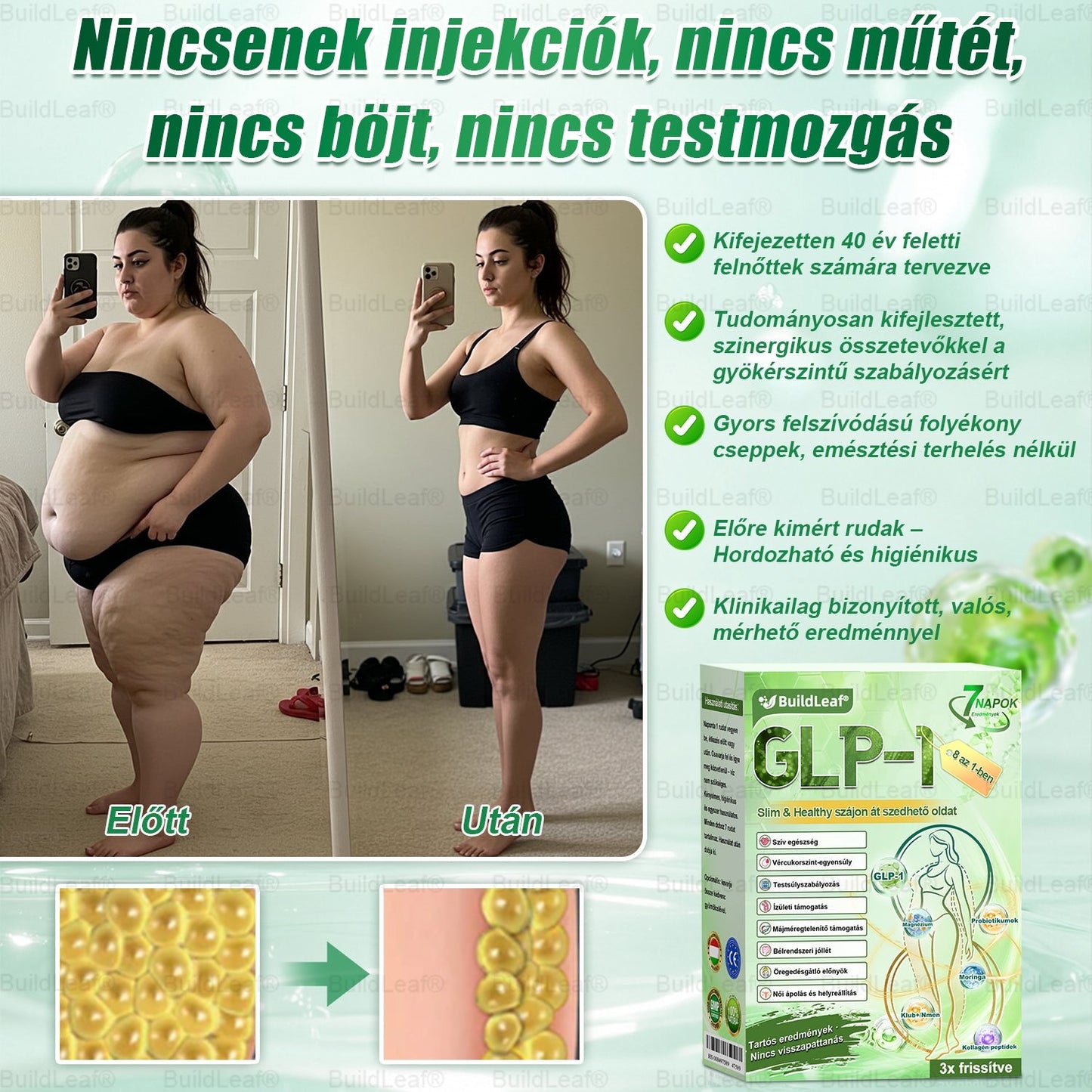 🍀BuildLeaf® GLP-1 8-az-1 Slim & Egészséges Oldat (Napi 1 adag · Eredmény 7 nap alatt),Segíti a fogyást, védi a szívet, szabályozza a cukorszintet, javítja az emésztést és az ízületeket — miközben feszesíti a bőrt és növeli az energiát.