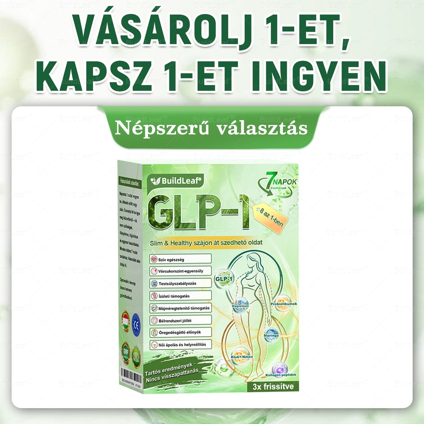 🍀BuildLeaf® GLP-1 8-az-1 Slim & Egészséges Oldat (Napi 1 adag · Eredmény 7 nap alatt),Segíti a fogyást, védi a szívet, szabályozza a cukorszintet, javítja az emésztést és az ízületeket — miközben feszesíti a bőrt és növeli az energiát.
